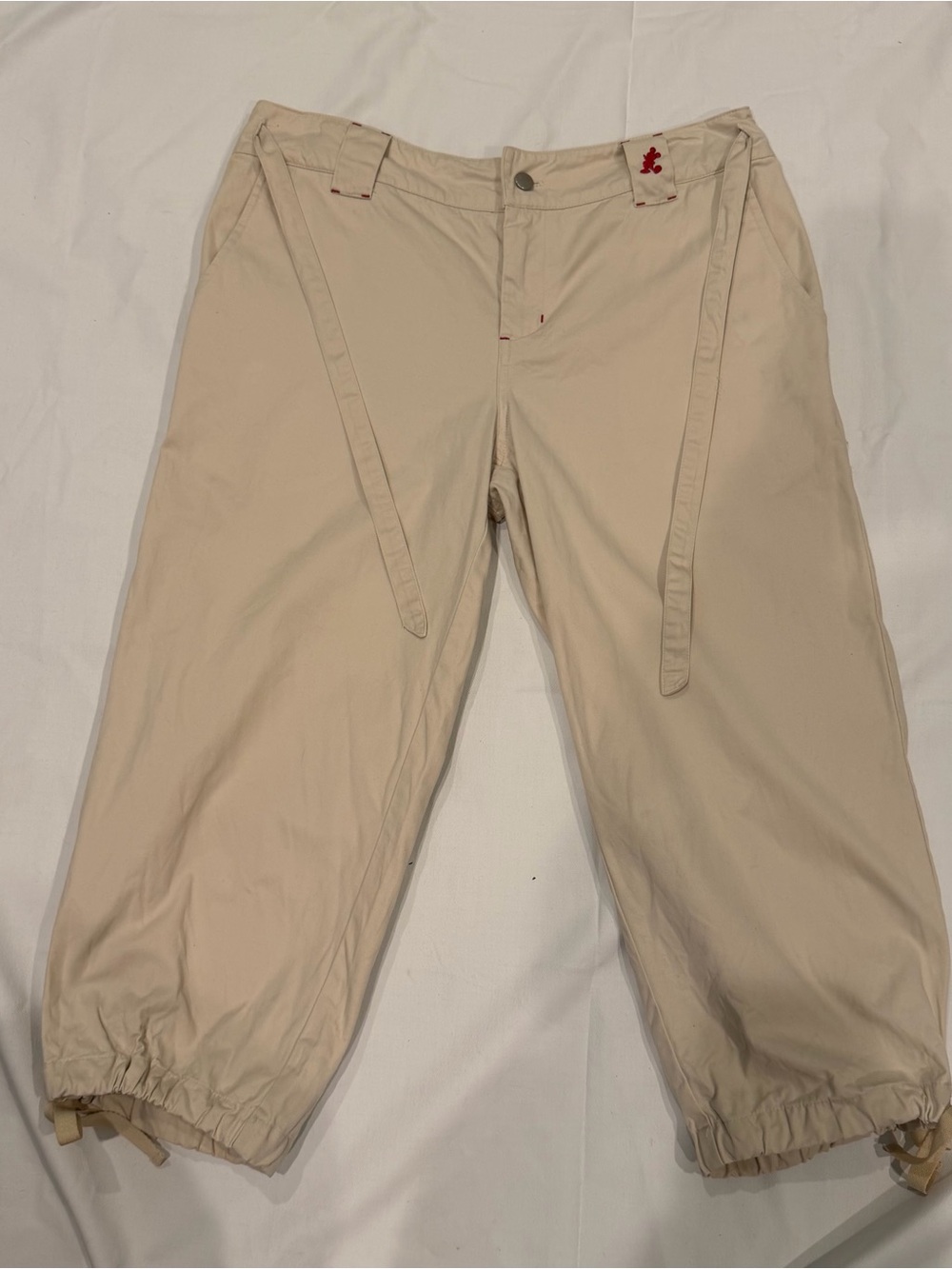 Walt Disney World Y2K Mickey Mouse Capri Pants Tan Cinched Bottom Women’s Sz S/M